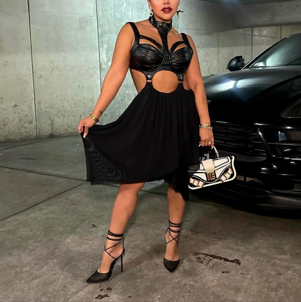 Dolls Kill Darker Wavs Tempo Handkerchief Convertible Black Bustier Dress